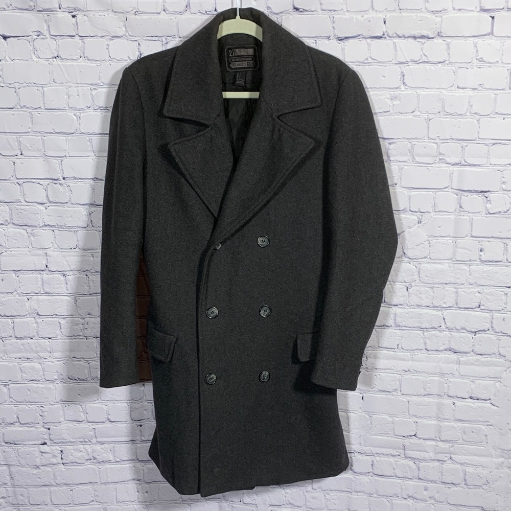 21 Men Wool Blend Peacoat Gray Size S Corpcore Office Preppy Business Old Money